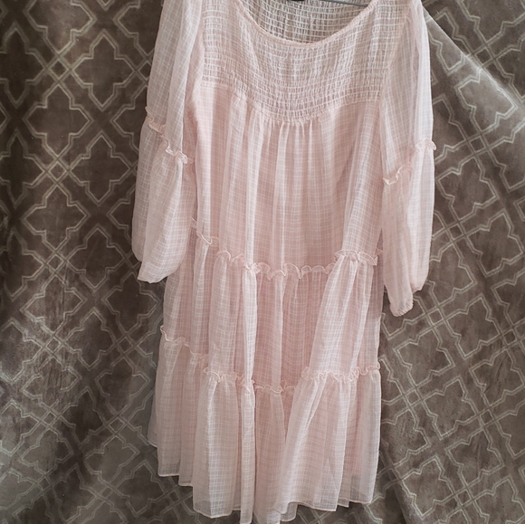 Cottage core soft pink plaid flowy dress - Picture 7 of 7